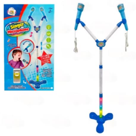 Karaokê 2 Microfone Infantil com Pedestal Som e Luz