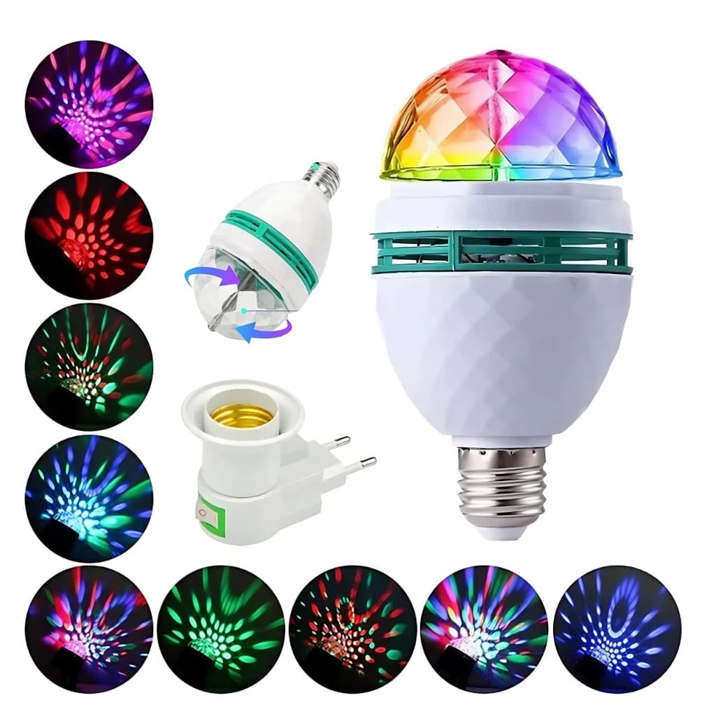 Lâmpada Giratória Colorida Led Bola Maluca Globo Rgb + Adaptador Tomada para Festas Baladas