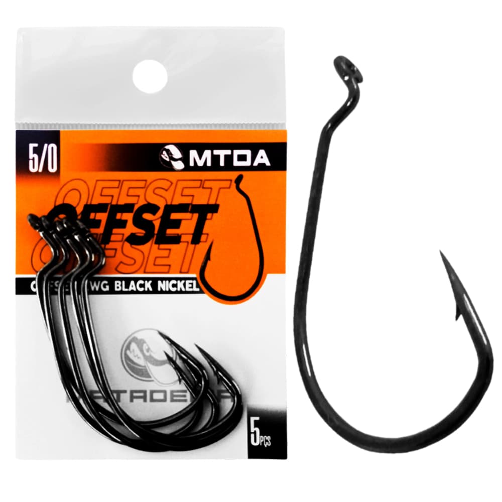 Anzol Offset EWG Anti Enrosco Black Nickel Matadeira 5pcs Reforçado Montagens Iscas Soft Shads Grubs