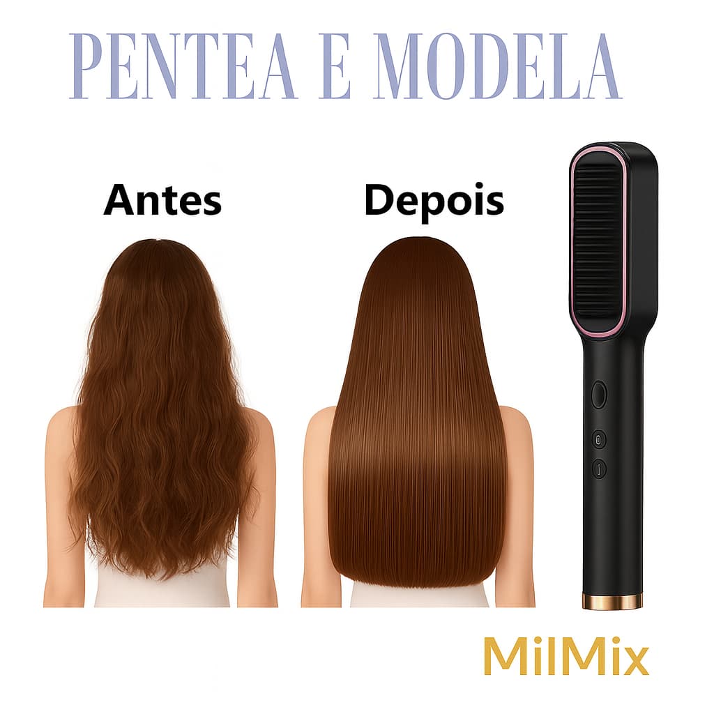 Escova Alisadora Bivolt 5 em 1 Alisa Hidrata, Modela, Alinha e Anti-Frizz ModernaModelac  Reduz o Volume com Facilidade