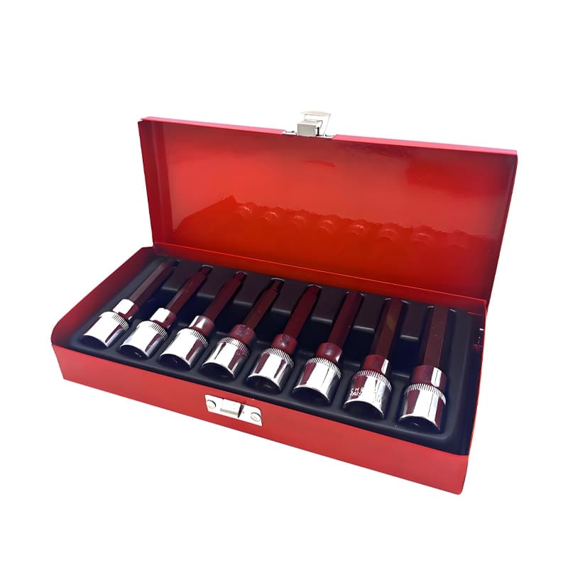 Conjunto de 8 peças de soquetes Allen, H4 H5 H6 H7 H8 H10 H12 H14, fabricado em aço cromo-vanádio (Cr-V)