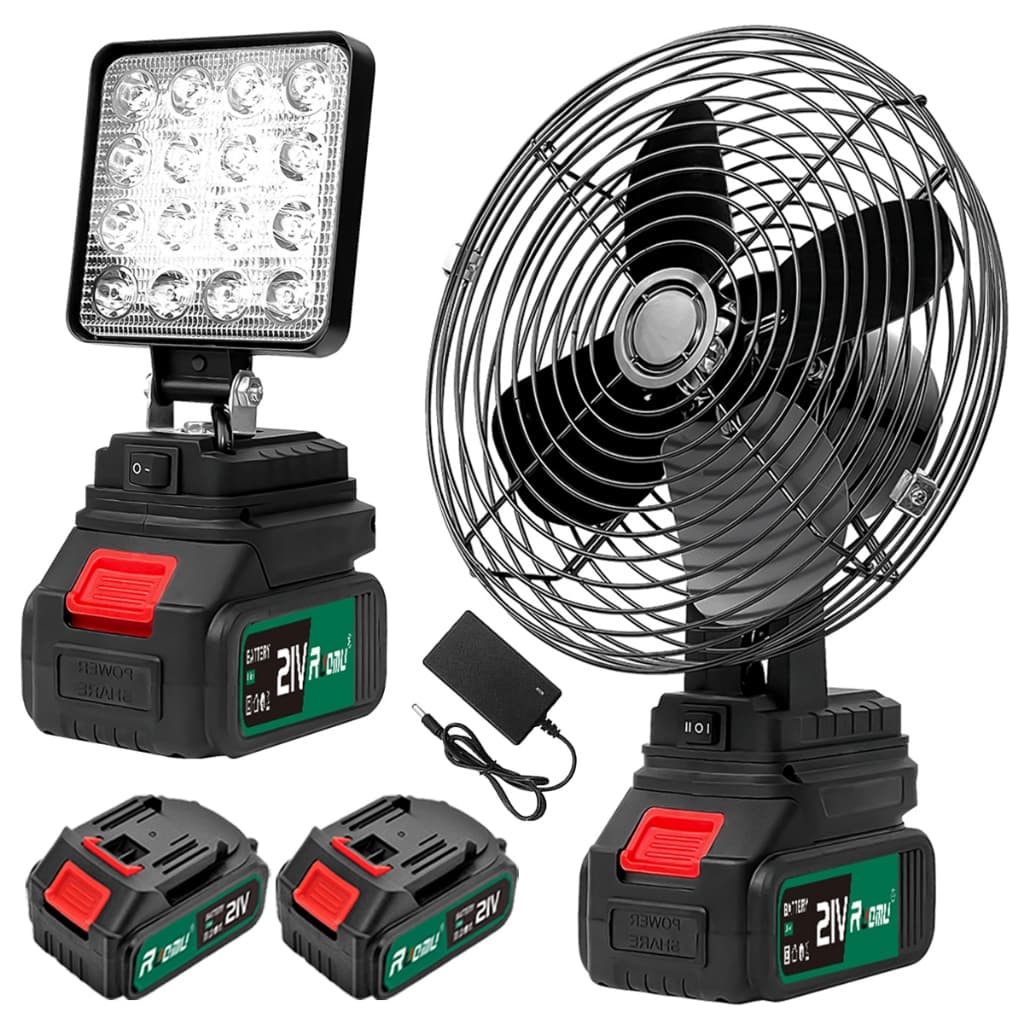 Ventilador Portatil 8'' + Luz Led 4'' Portatil Luz Inclui Bateria Recarregável