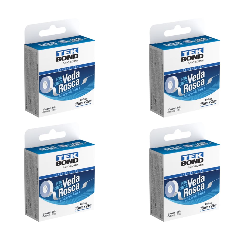 Fita Veda Rosca Para Encanamento Em Geral 4 unidades 25 Metros Tekbond Veda Tudo