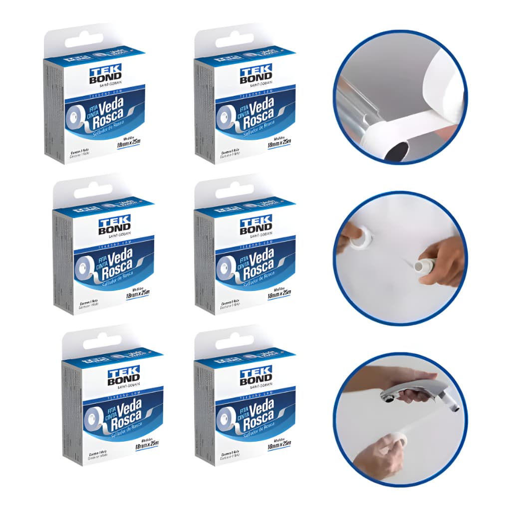 Fita Veda Rosca Para Encanamento Em Geral 6 unidades 25 Metros Tekbond Veda Tudo