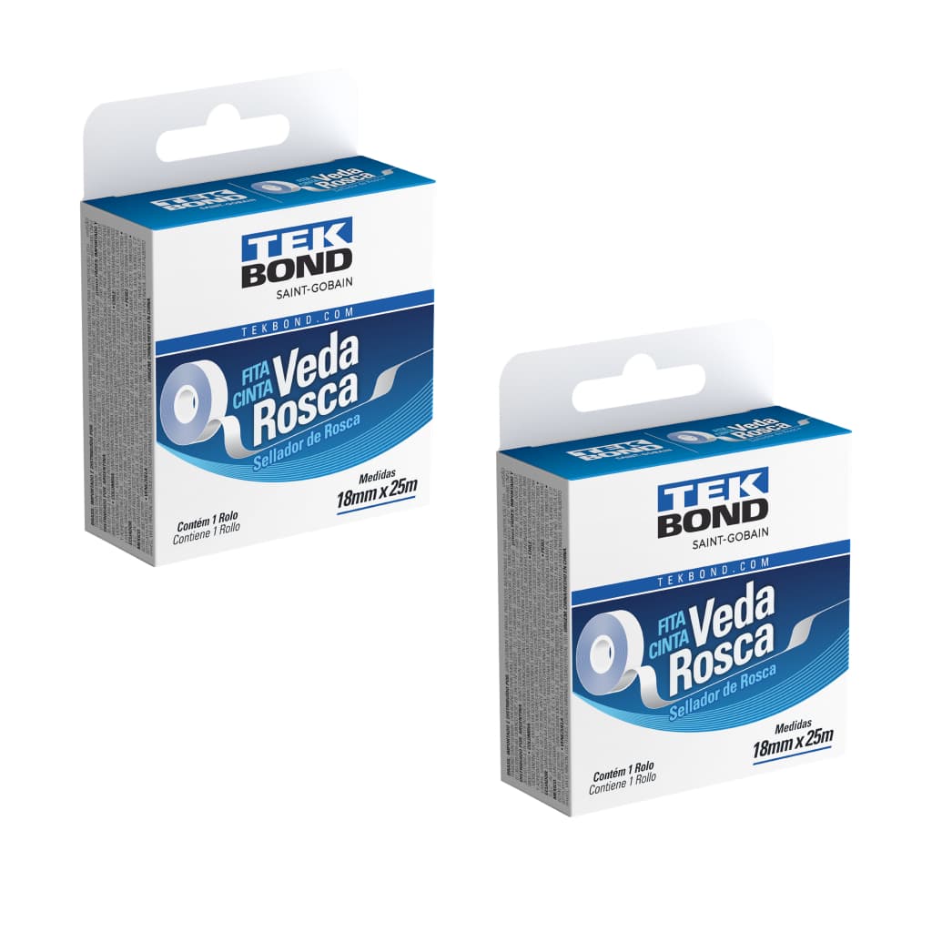 Fita Veda Rosca Para Encanamento Em Geral 2 unidades 25 Metros Tekbond Veda Tudo