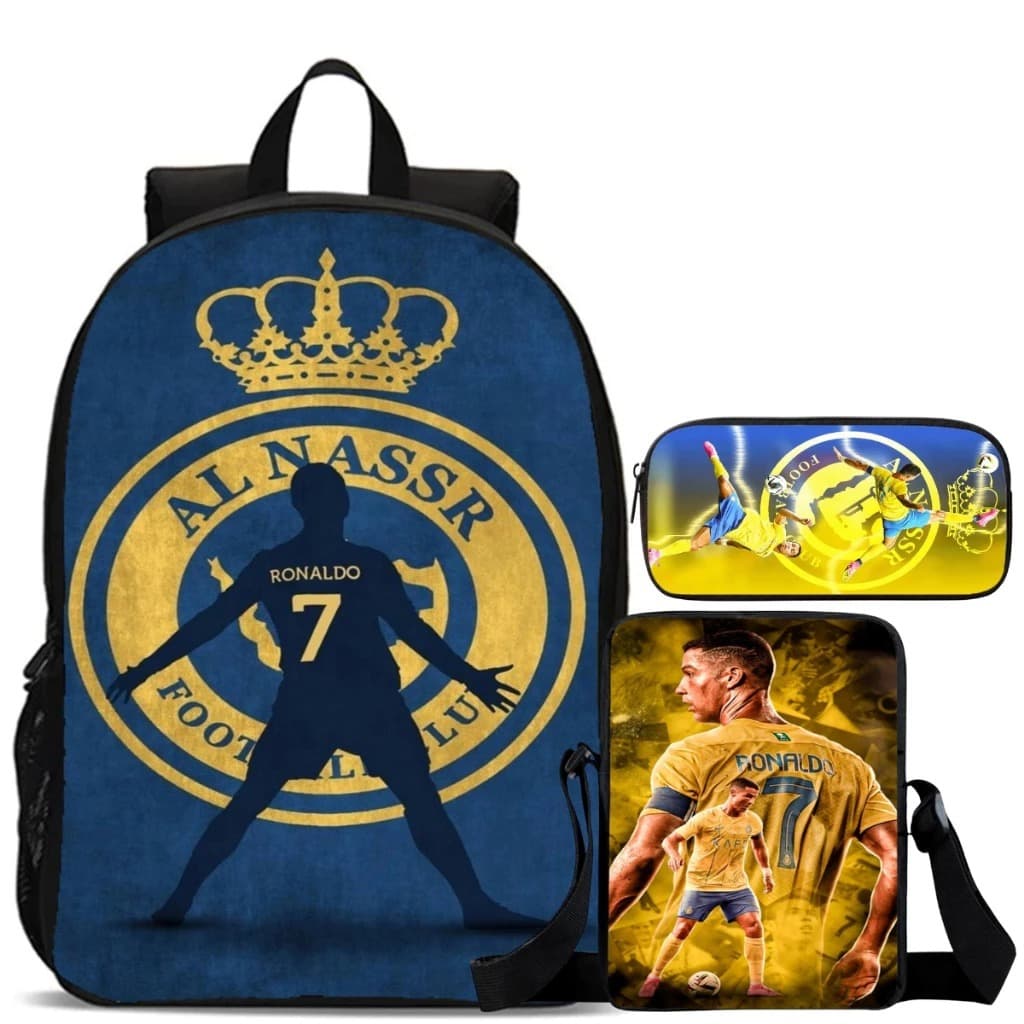 Kit Escolar Mochila Estojo e Lancheira Estampa Futebol Al Nassr CR7 Completo