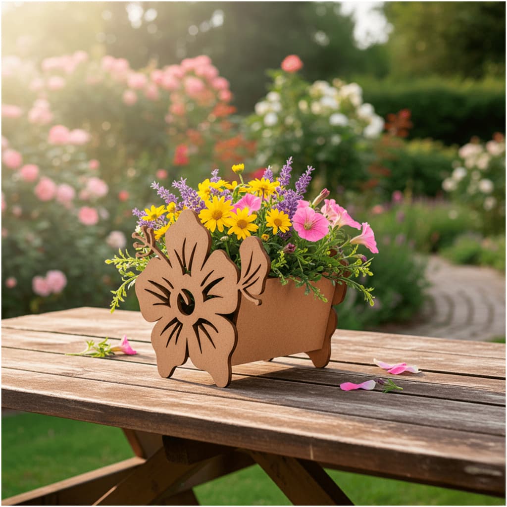 Cachepot MDF Cru Flor Hibisco Decoração Artesanato Festa Lembrancinha Rústica