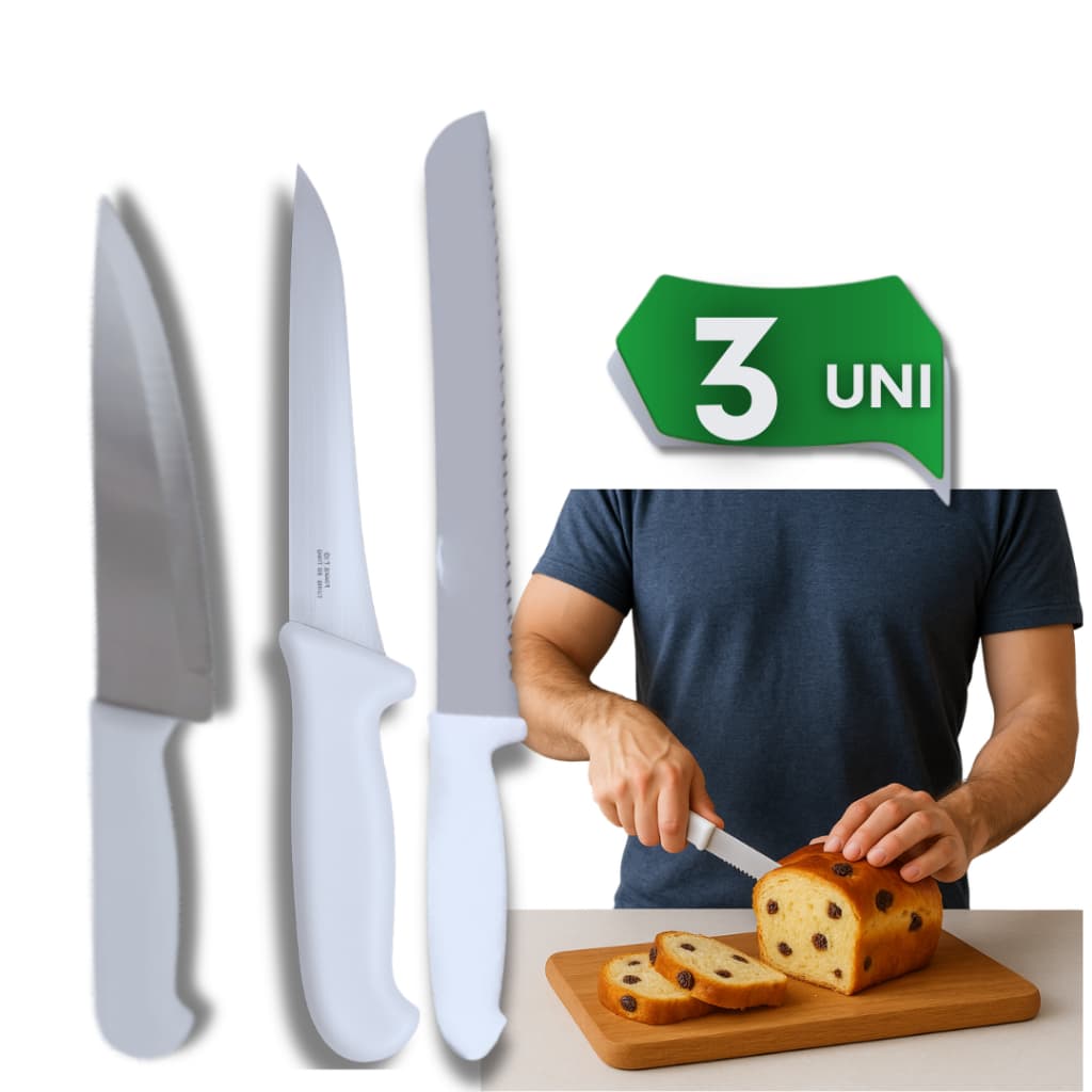 Kit 03 Faca Peixeira, Faca para Pão e Faca Linha Top Chef  em Inox Resistencia e Durabilidade Garantido para sua cozinha