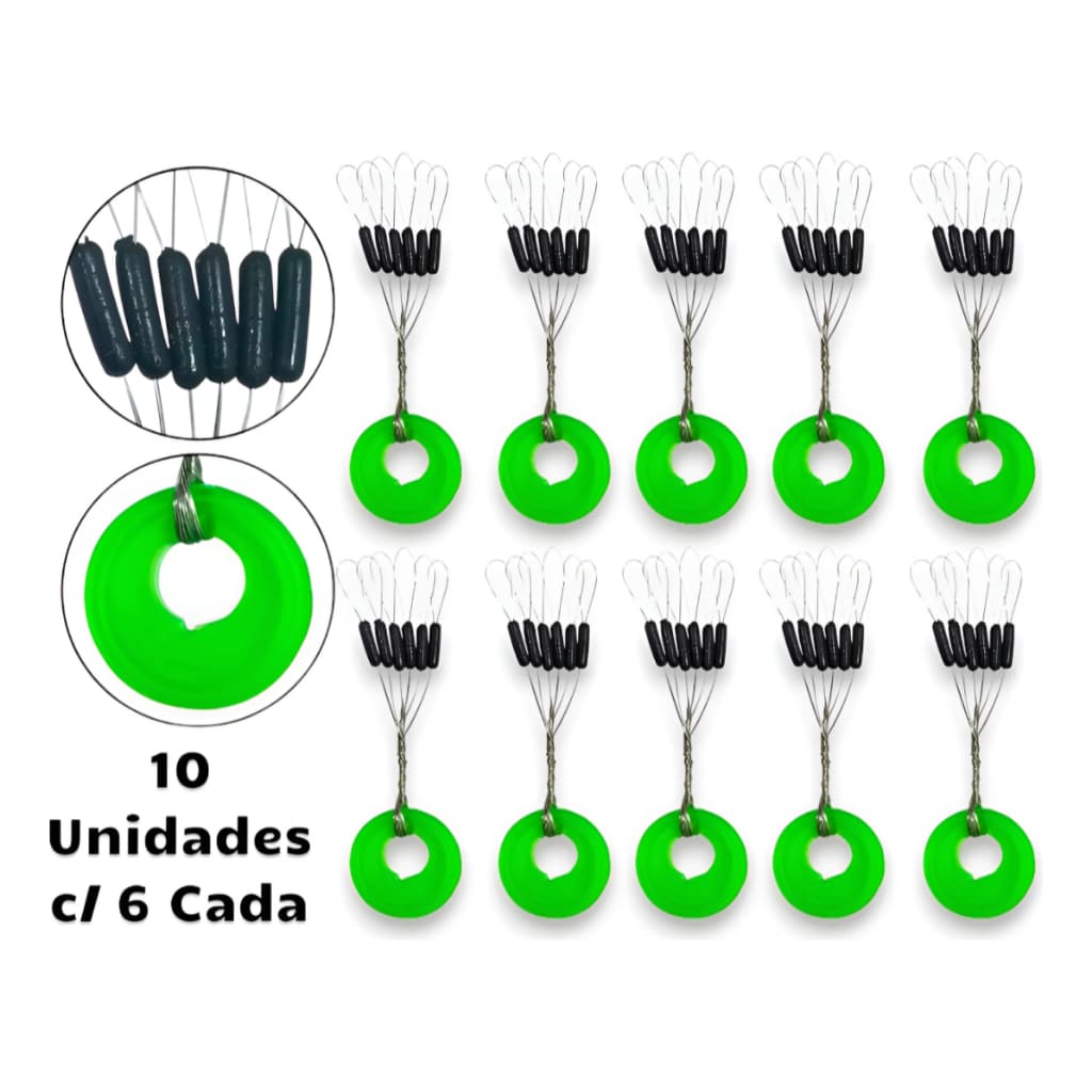 Kit 60 Stopper Borrachinha Trava Chumbo Linha Pesca Palito