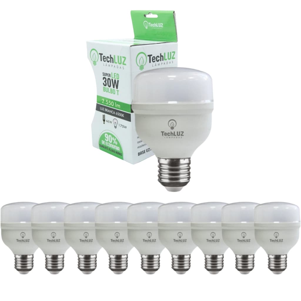 Kit 12 Lâmpadas Led 30W Bulbo 6500k Branco Frio E27 Bivolt Inmetro Econômica