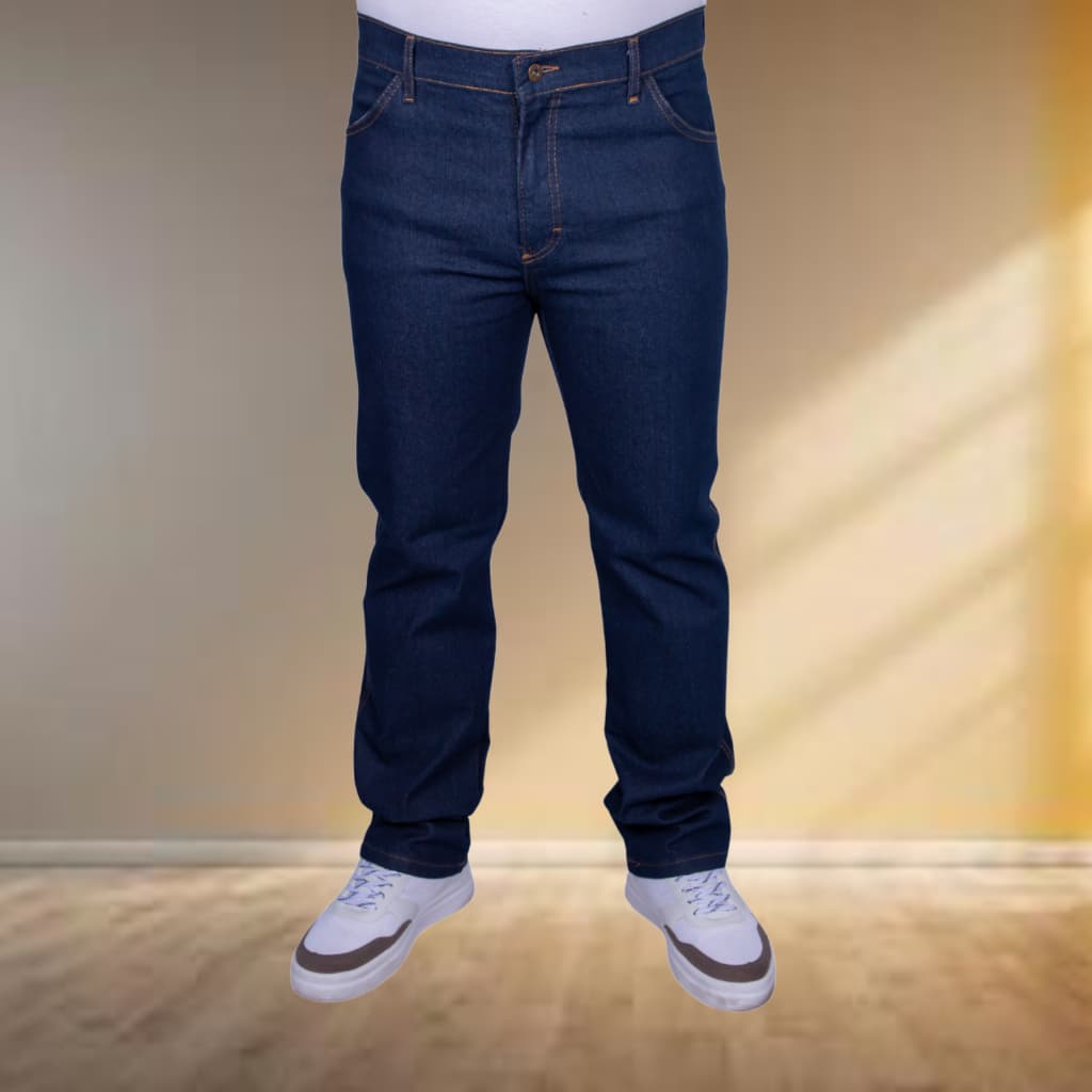 Calça Masculina Jeans para Trabalho com Elastano Tradicional Azul Escuro Preta