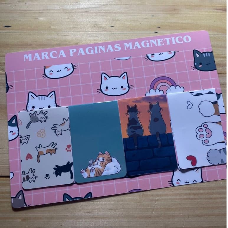 KIT 4 Marca Paginas Magnéticos Fofo Personalizado de Gatinhos Gatos Criativo Livros Book Kindle