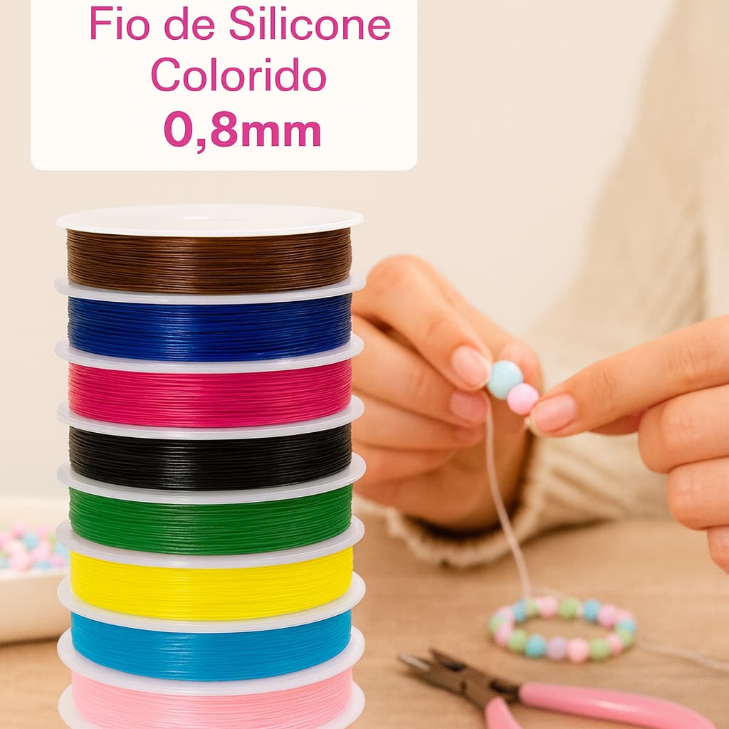 Fio de Silicone Colorido 10 Rolos Fio Elástico 0.8mm para Artesanato