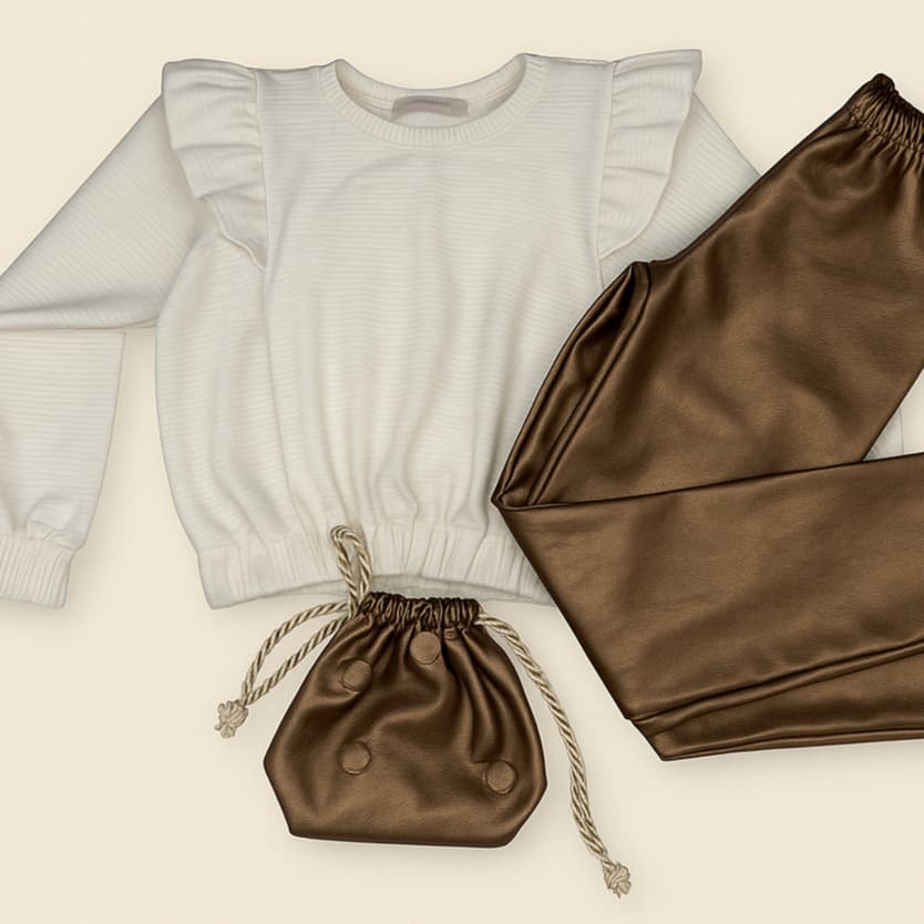 Kit com 3 Peças Conjunto Menina + bolsinha