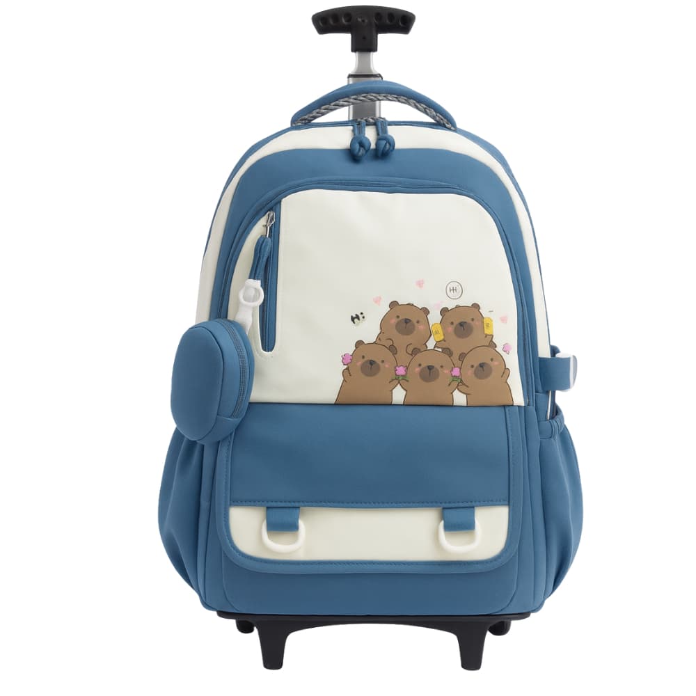 Mochila de Rodinhas Infantil Tema Capivara com Chaveiro – Grande, Escolar e Resistente