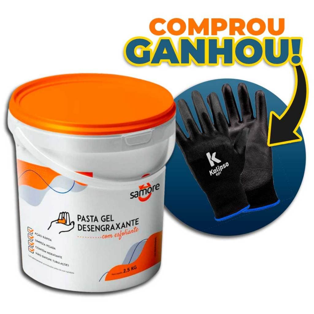 Pasta Desengraxante Sabão Gel P/ Lavar Mãos Esfoliante 2,5kg GANHE Luva PU Preta Kalipso