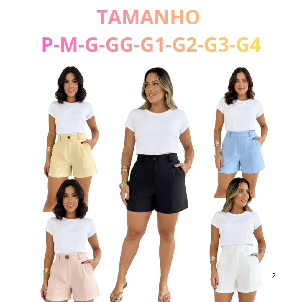 Shorts Alfaiataria Feminino Pluz Size Curto Bolso Na Lateral Premium