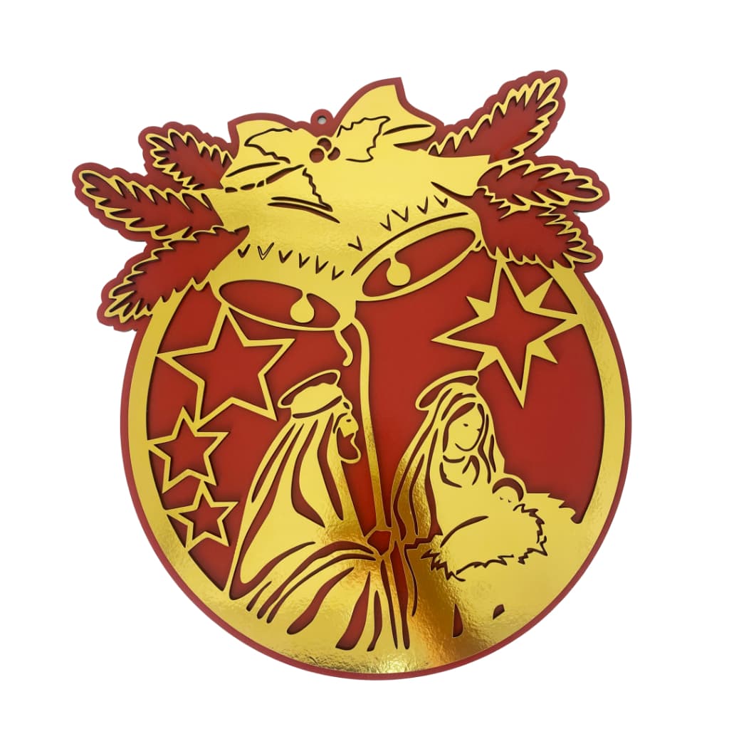 Guirlanda Natalina MDF Vermelha 3mm com Aplique Dourado 35cm Decoração de Natal