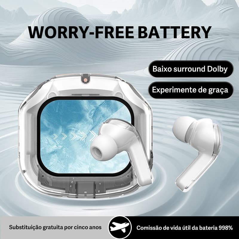 Fone de Ouvido Eardbud Bluetooth IPX4 Horas de bateria Com tela
