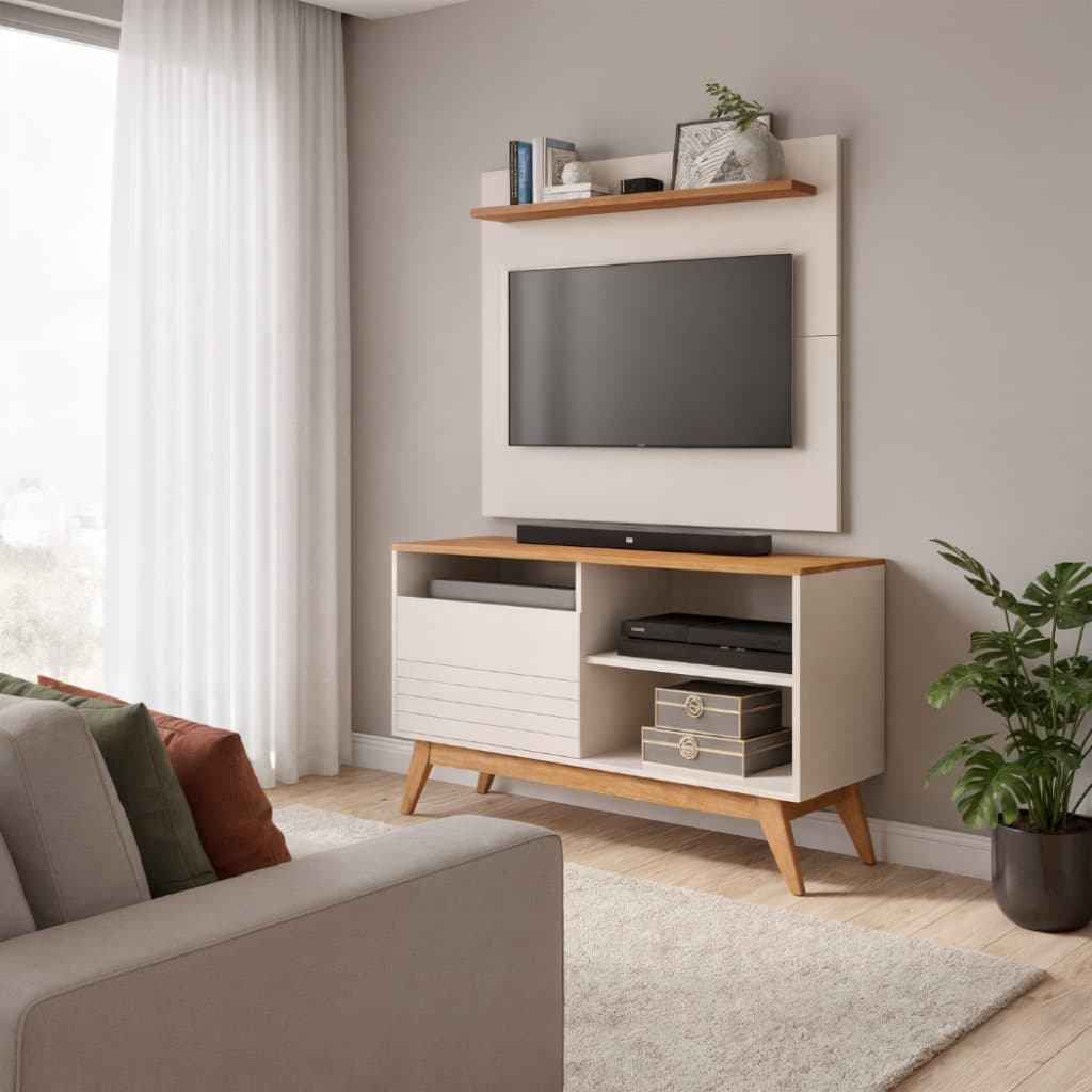Conjunto Moderno Sala de Estar Rack 1 Porta e Painel Para TV