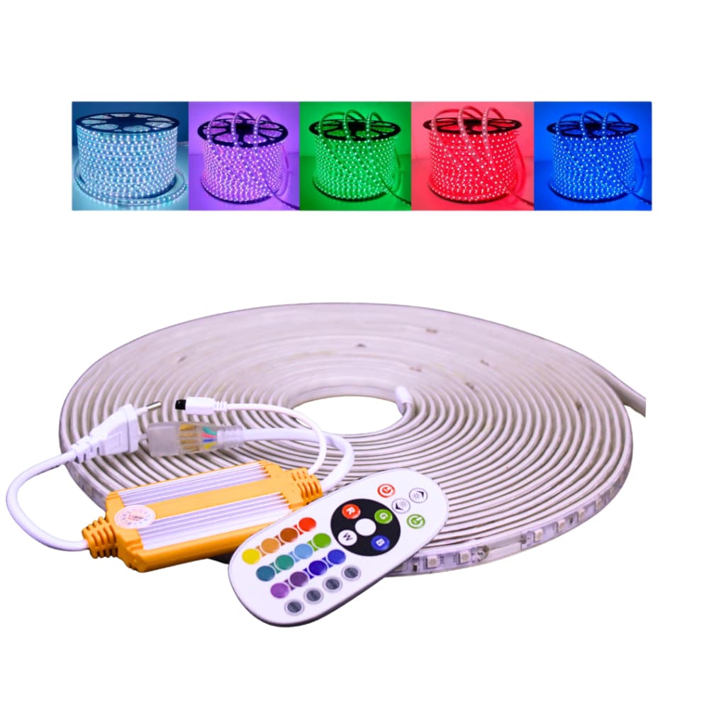 Fita Mangueira LED RGB 5m 5050 IP65 Fonte + Controle RGB Colorido