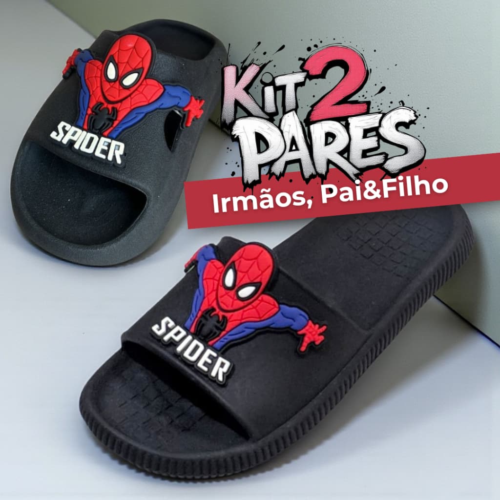 Chinelo Infantil Menino Kit 2 Pares Herói Aranha Confortável