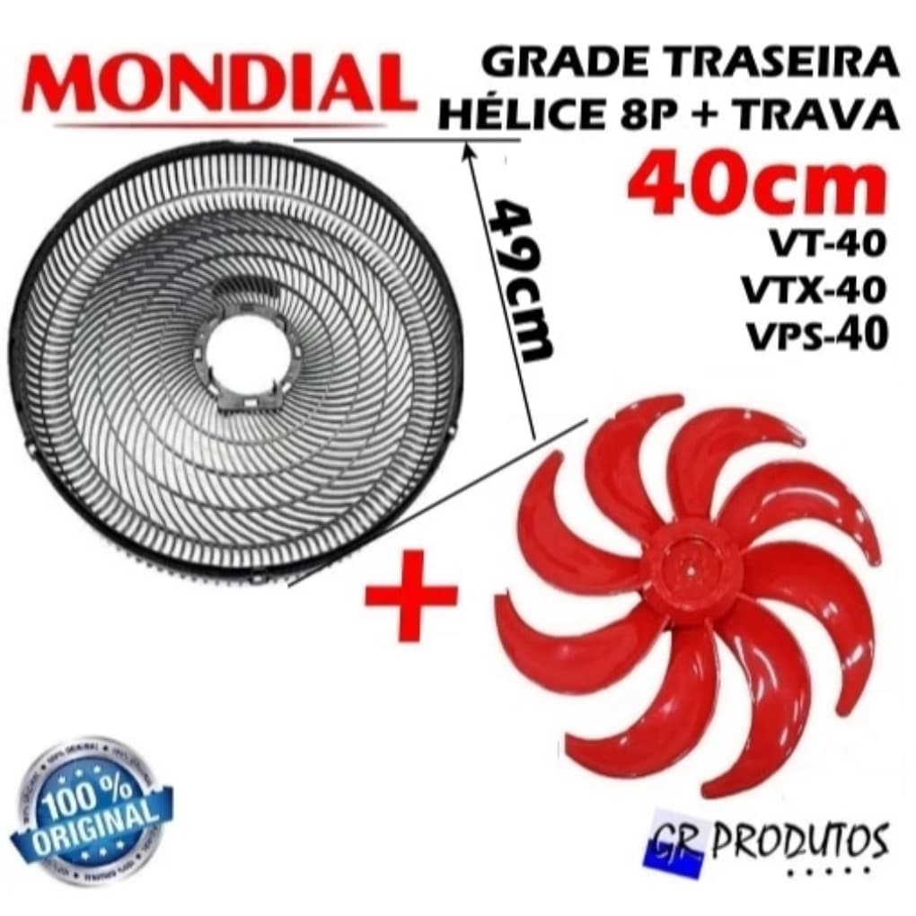 Grade Mondial Traseira + Hélice 8 pás 40 Cm Vermelha Original
