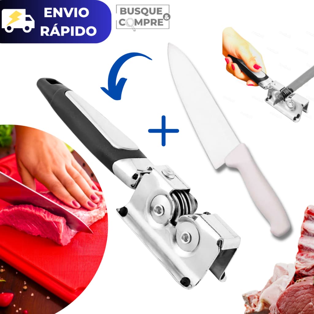 Amolador de Faca Afiador + Faca 7" Peixeira para Cozinha Profissional de Aço Inox Facas