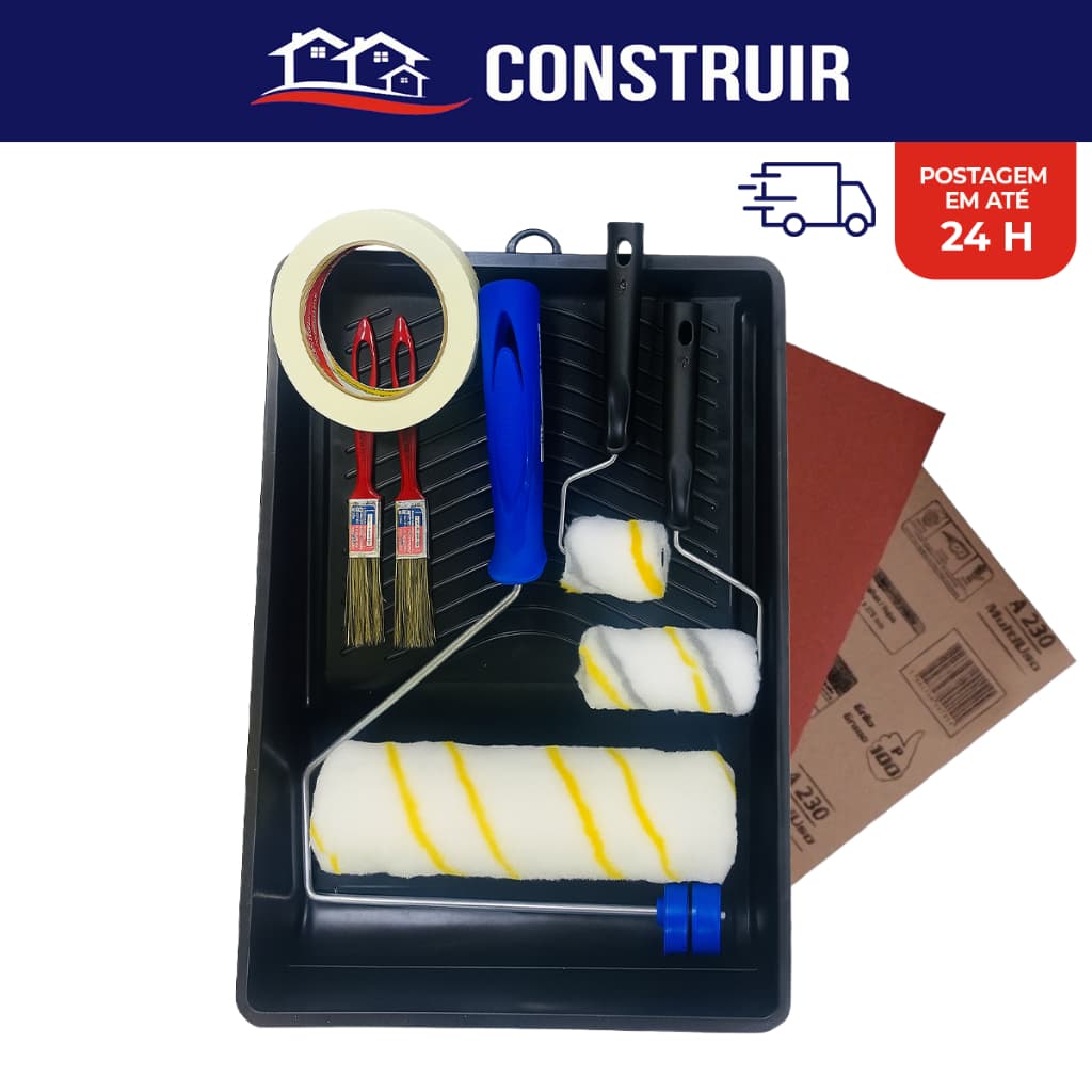 Kit Para Pintura Em Geral C/ 15 Peças Rolo Pincel Bandeja E Fita Crepe Completo