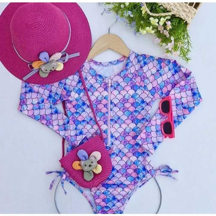 Maiô Infantil/Juvenil Proteção UV50+ com Zíper Frontal – Manga Longa para Praia e Piscina