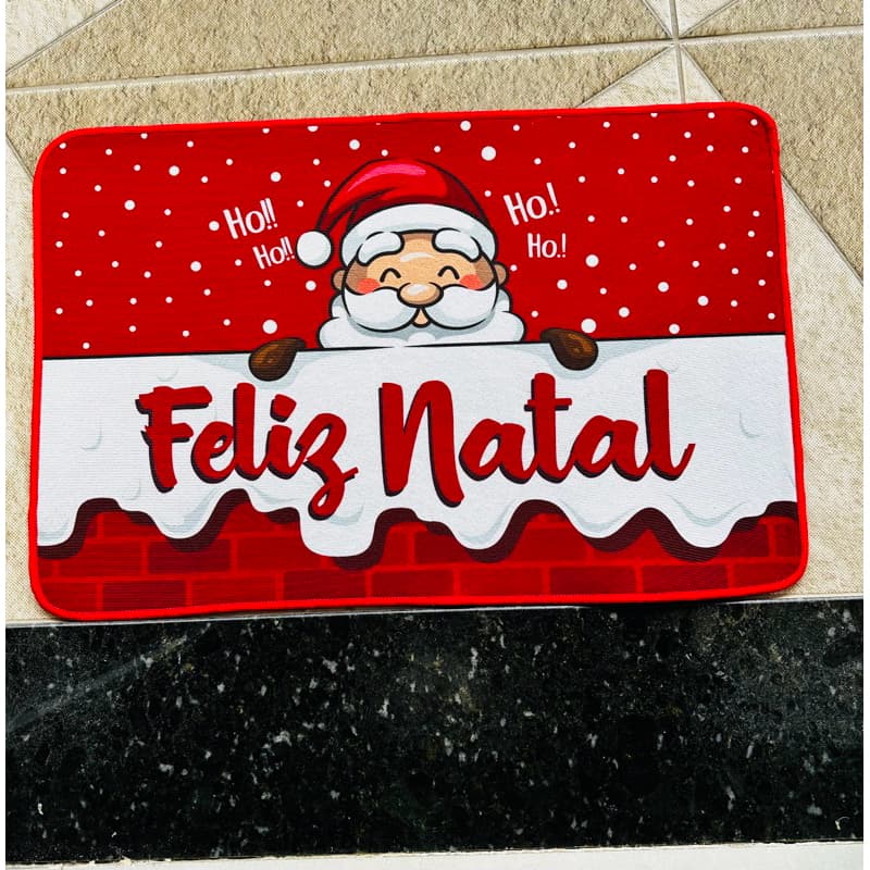Tapete de Natal  Natalino Cozinha Porta da sala 40x60 cm - Feliz Natal com Papai Noel e Neve Caindo
