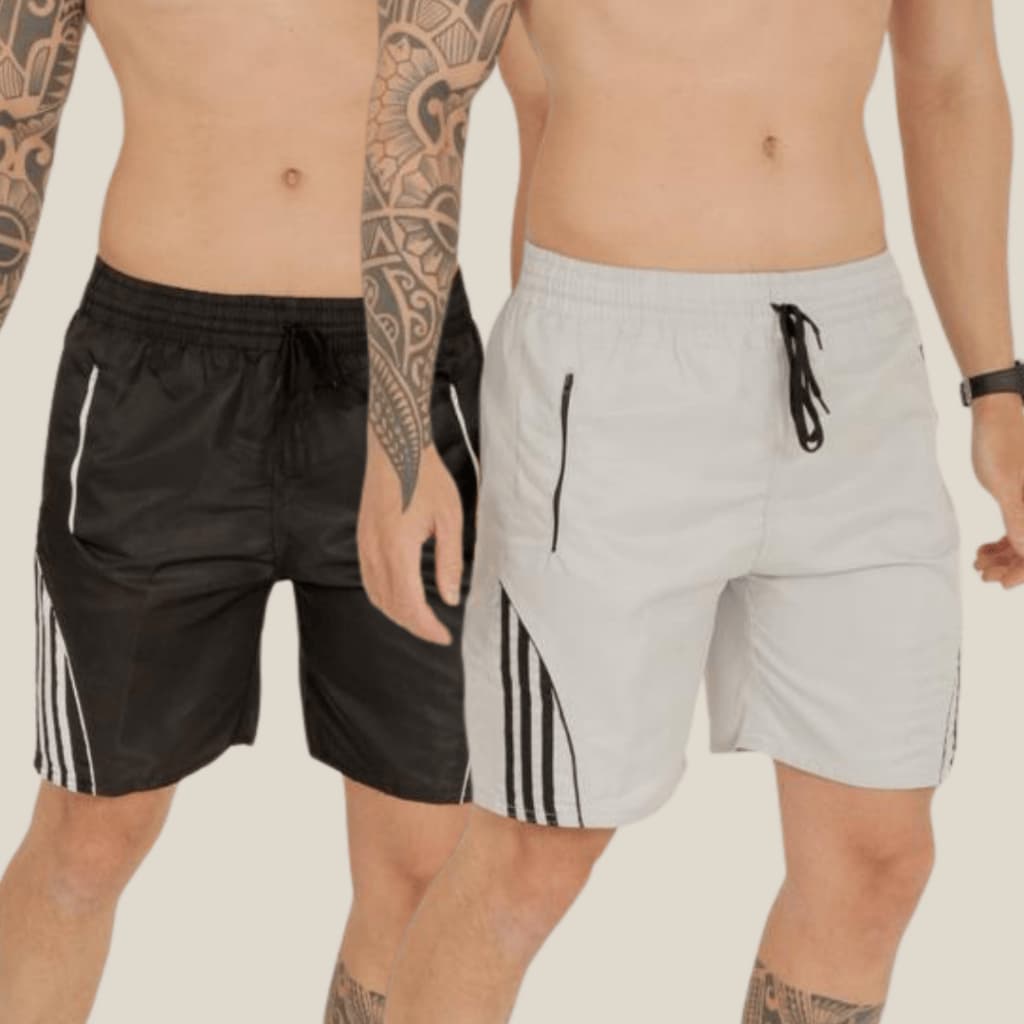 Kit 2 Bermuda Masculina de Tactel com Ziper e Cordão 3 Bolsos Para Treinos Academia Corrida Ar Livre