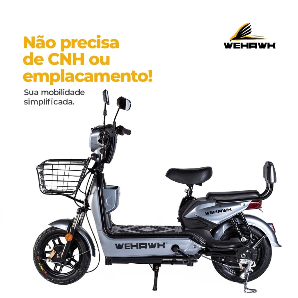 Scooter Elétrica Scooter WeHawk 600W Basket WX-03 – Sem CNH e Emplacamento com Bateria Chumbo Removível