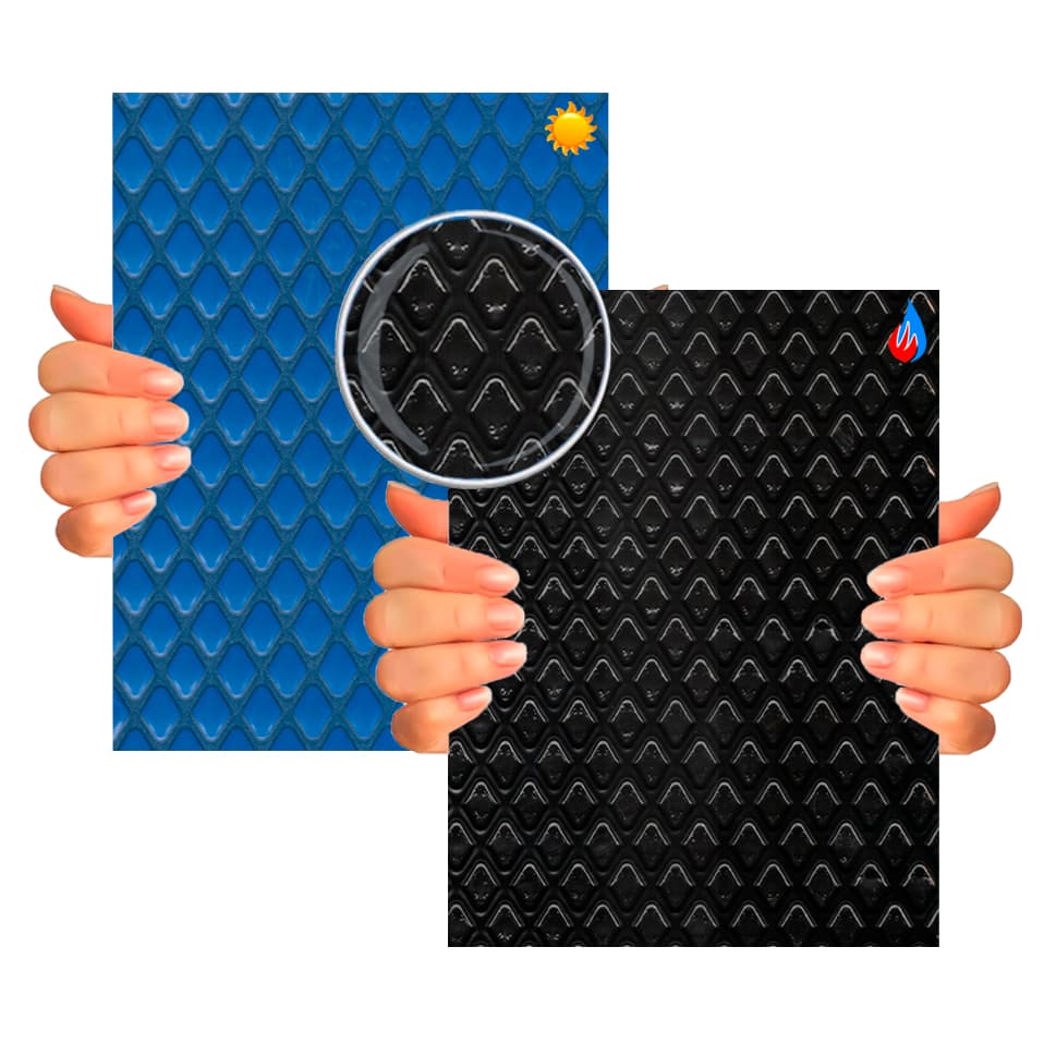 Capa térmica Piscina 5 x 2,5 Vicquamar azul e preta 500 micras