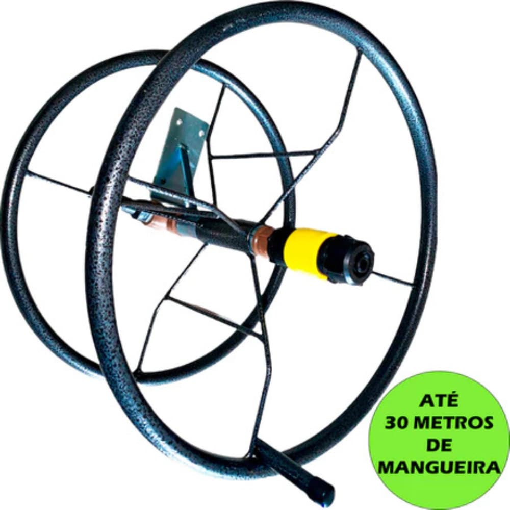 Suporte Para Mangueira em aço de Jardim Giratório Enrolador De Mangueira 30 Metros + Buchas e Parafusos