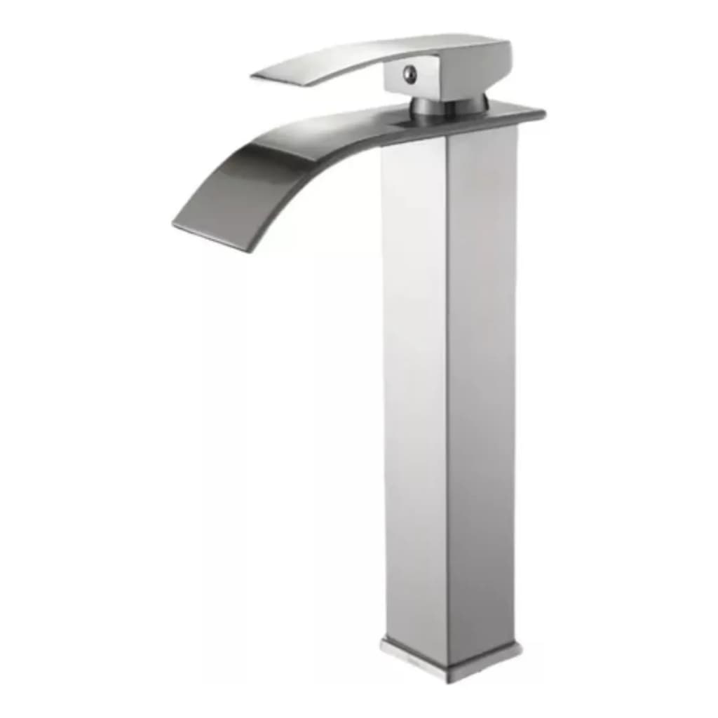 Torneira Cascata Alta Monocomando Prateada Aço Escovado Prateado Brilhante