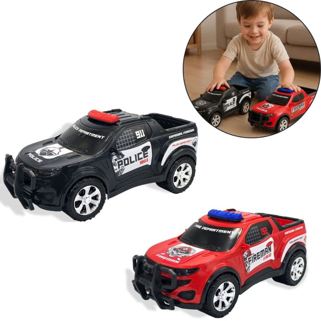 Caminhonete Infantil Bombeiro ou Polícia Hytop Carrinho de Brinquedo Grande Carro de Polícia Criança
