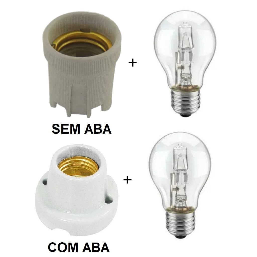 Soquete Porta Lâmpada de Porcelana E27 RCP + Lâmpada 70W 127V Incandescente Halógena para Churrasqueira 100W Fixo