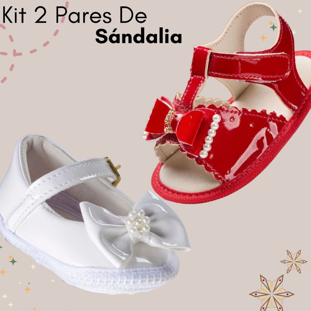 Kit 2 Pares De Sandália Infantil Menina Para Natal Feminino Bebe Fim De Ano Promoção Original