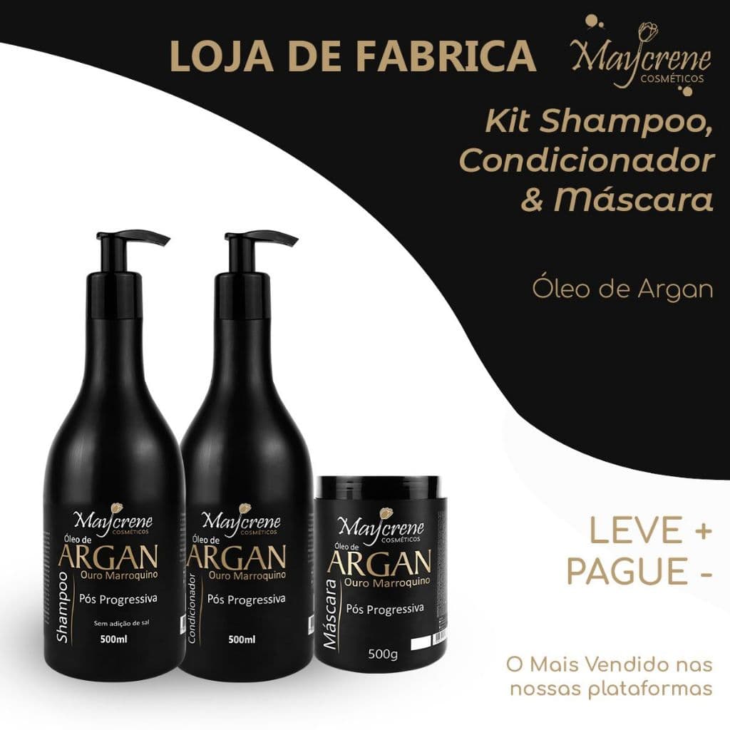 Kit Argan Pós Progressiva Maycrene 500ml (Com Válvula) | Brilho, Maciez e Sedosidade Pós progressiva.