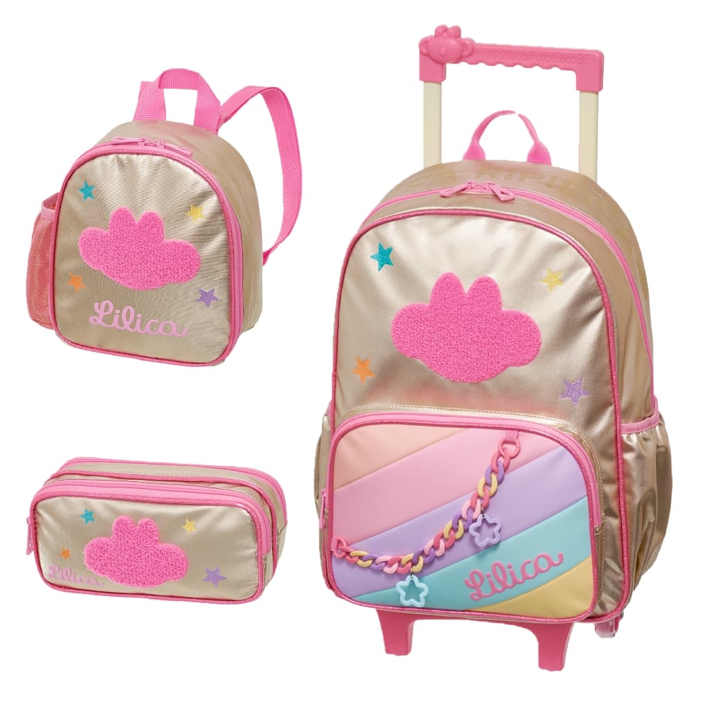 Kit Mochila Lilica Ripilica Rodinha Lanche Estojo Happy Days
