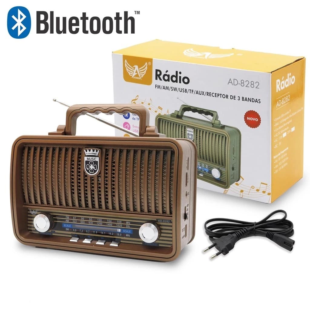 Rádio Am Fm Portatil Retro Bluetooth Vintage Antigo Usb P2 Altomex AD-8282