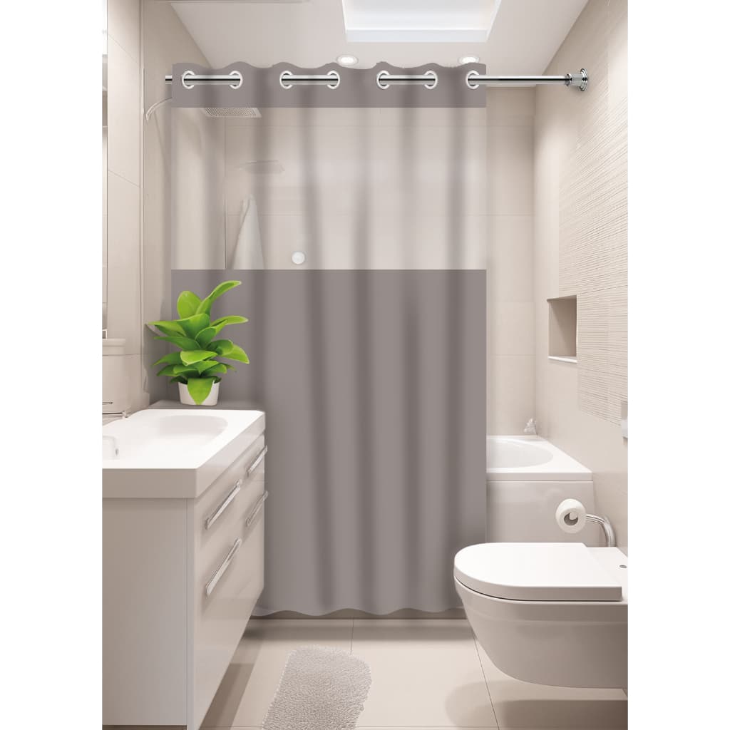 Cortina Para Banheiro Box  Lisa C/ Visor Transparente e Ilhós Pvc Impermeável 1,38m x 1,98m