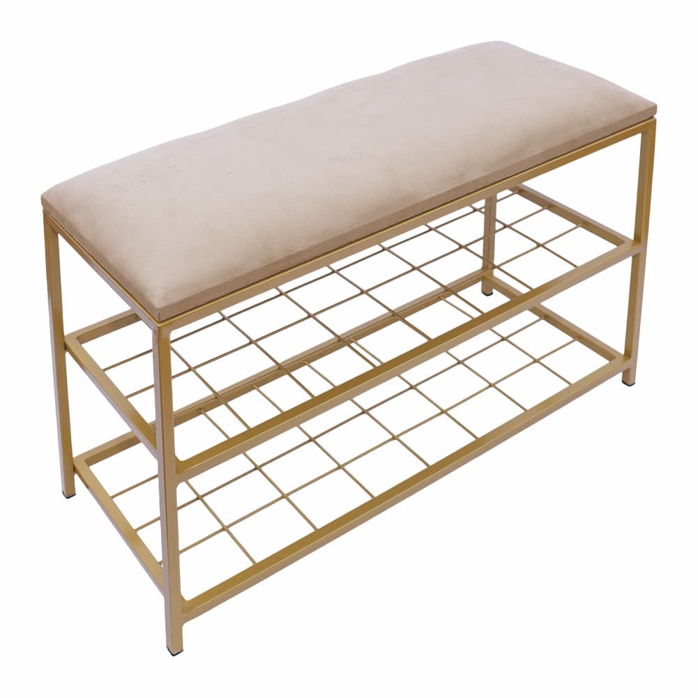 Sapateira recamier 80x50x30cm, banco ferro dourado, até 8 pares, quarto closet