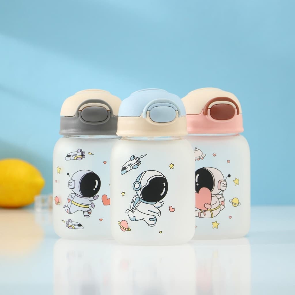 Garrafa Squeeze Infantil 400ml com Alça e Canudo Plástico Colorido Resistente para Escola e Passeio