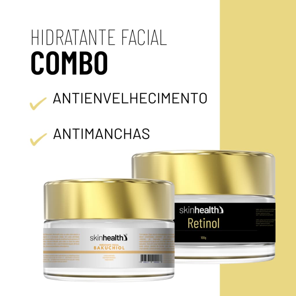 Kit Creme Hidratante Retinol + Bakuchiol Skinhealth | Antissinais, Colágeno e Firmeza 100g