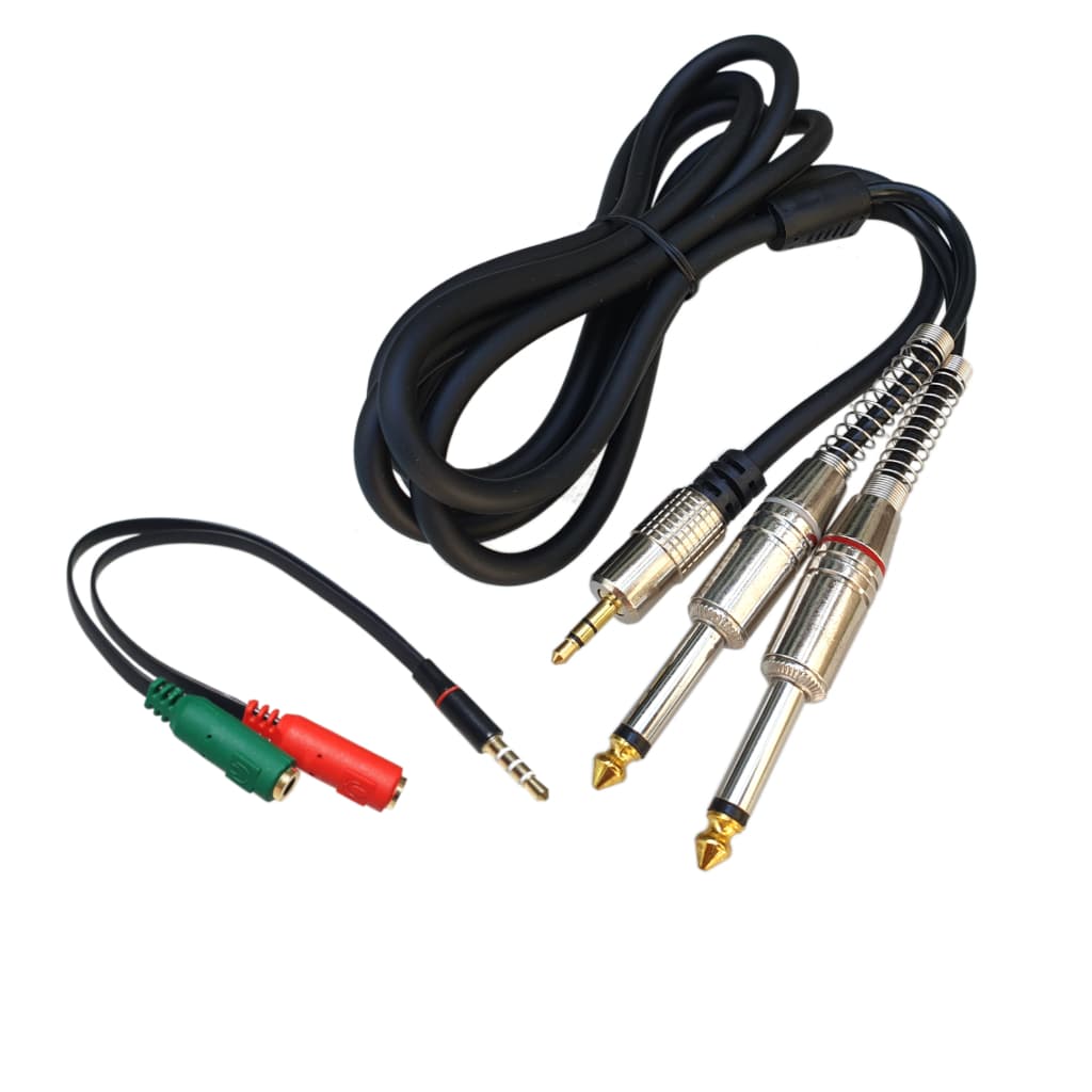 Cabo P2 Estéreo P/ 2 P10 Monos Machos + Cabo Y P2 para usar celutar em caixa e amplificador P10 1.8Mts.