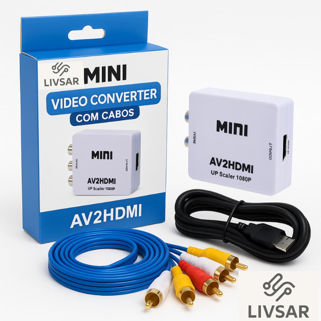 Super Kit Conversor De Video AV para HDMI + Cabo HDMI + CABO AV RCA-TV, DVD, Videogame XBOX PS2, VHS