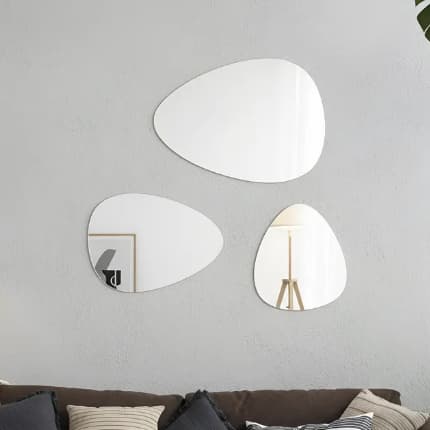 Kit 3 Espelhos Orgânico Decorativo Lapidado com Fita Dupla Face