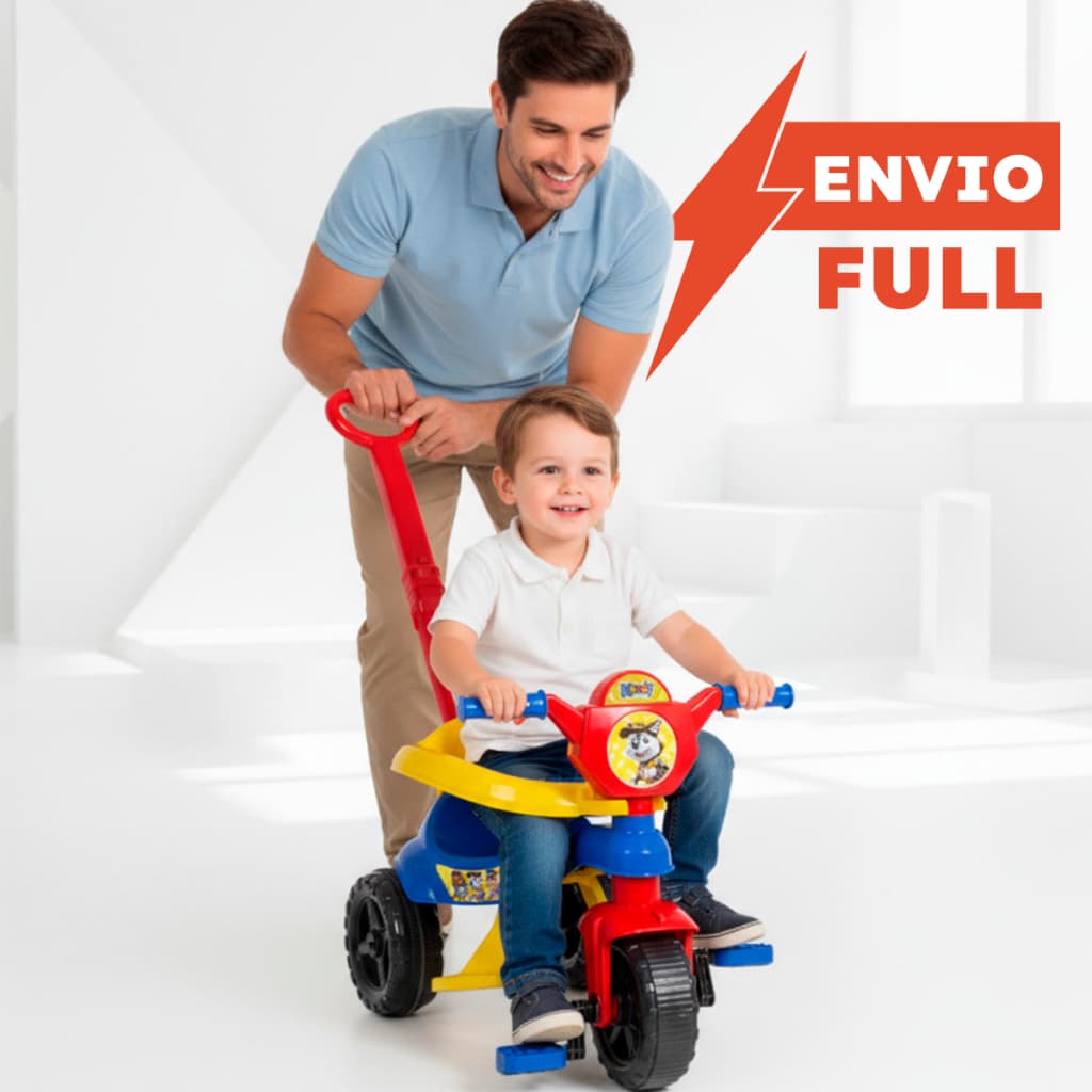 Motoca Triciclo Velotrol Completo Infantil Criança 1 ano C/ Empurrador, Pedal, Protetor - QUEEN SHOP